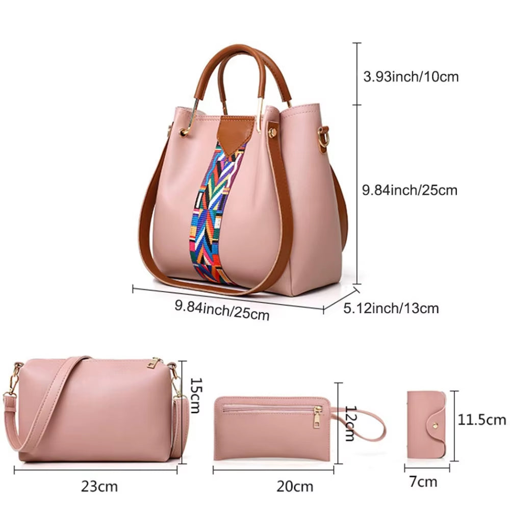 4Pcs/Set Women Handbag and Purses Set Tote Bag Soft PU Leather Shoulder Bags Crossbody Bag Wallet Handbag Printed Handbag