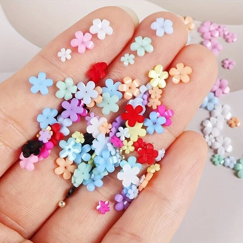 BOGOF Mini Flowers 3 & 6Mm Mix Nail Art Half Gems Jewels Charms Summer Nail FREE