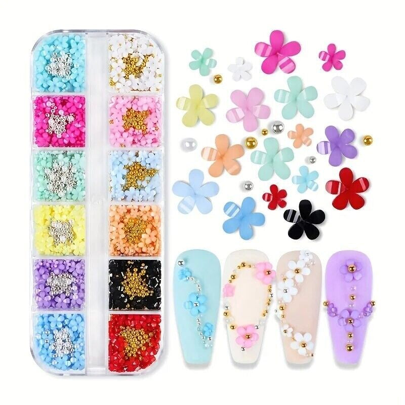 BOGOF Mini Flowers 3 & 6Mm Mix Nail Art Half Gems Jewels Charms Summer Nail FREE