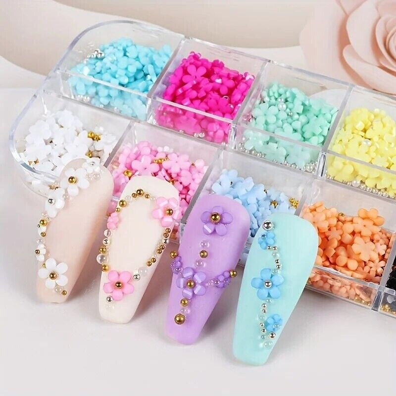 BOGOF Mini Flowers 3 & 6Mm Mix Nail Art Half Gems Jewels Charms Summer Nail FREE