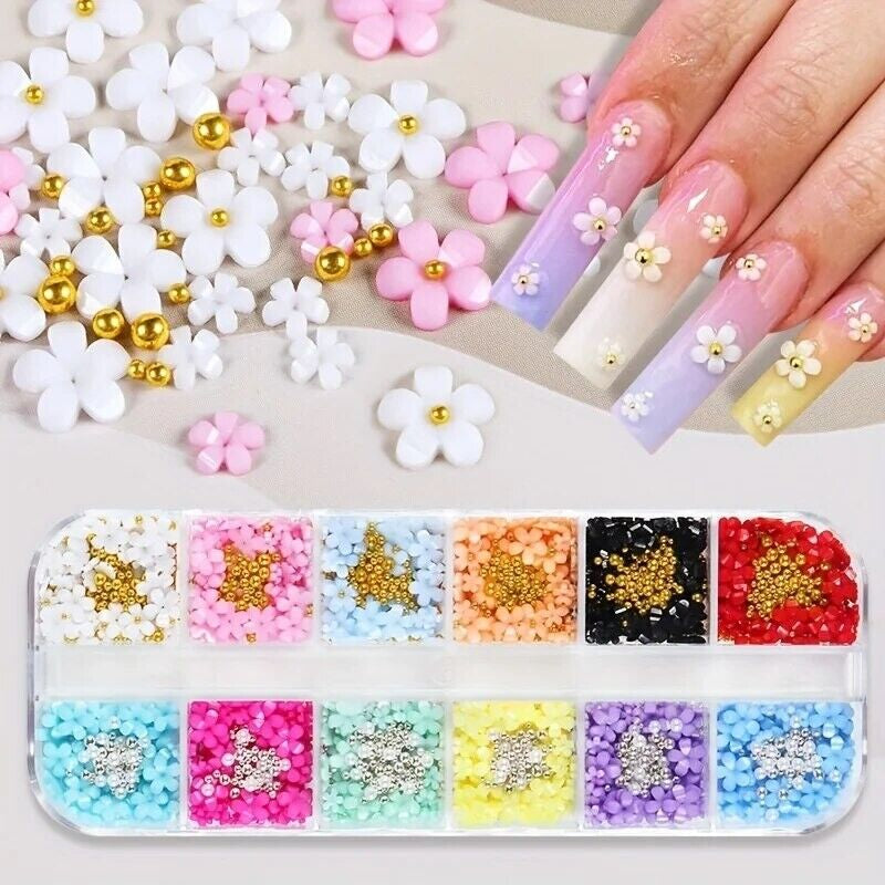 BOGOF Mini Flowers 3 & 6Mm Mix Nail Art Half Gems Jewels Charms Summer Nail FREE