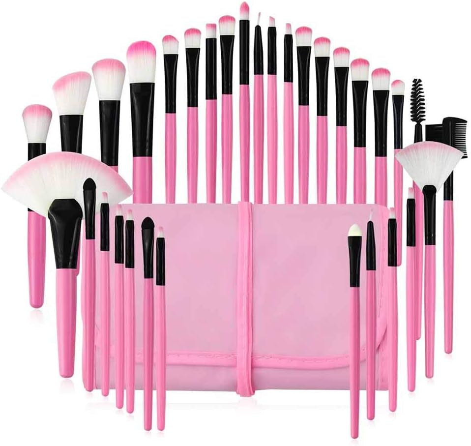 Make up Brush Makeup Brush Set 32 Piece Quality Makeup Brushes Cosmetics Kit Full Face Make up Set Foundation Concealers Powder Blush Blending Eye Shadows Brush Sets with Travel Carrying Bag,Pink