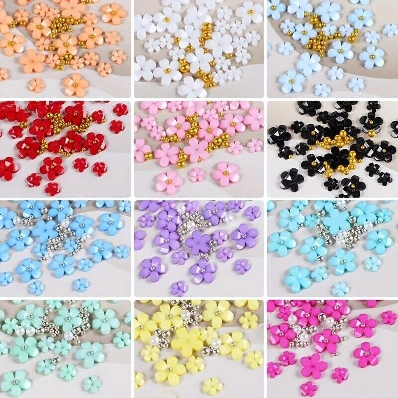 BOGOF Mini Flowers 3 & 6Mm Mix Nail Art Half Gems Jewels Charms Summer Nail FREE